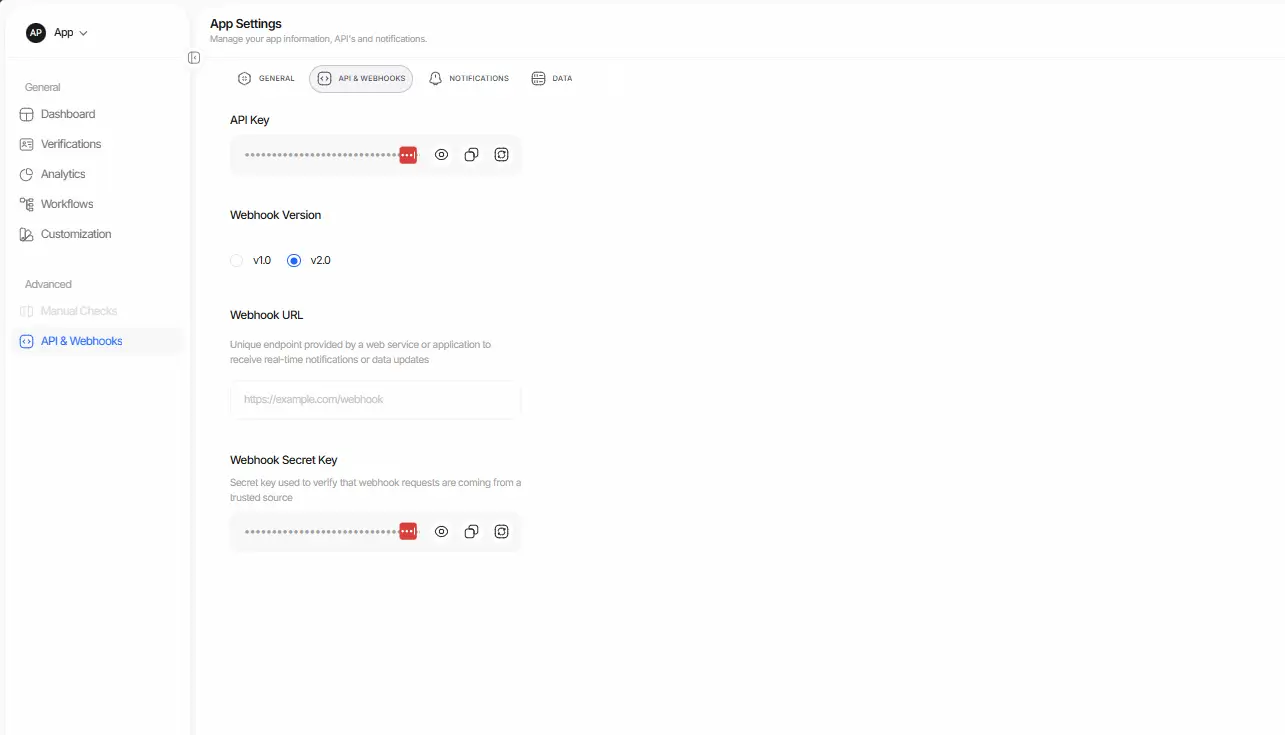 api webhooks tab in business console