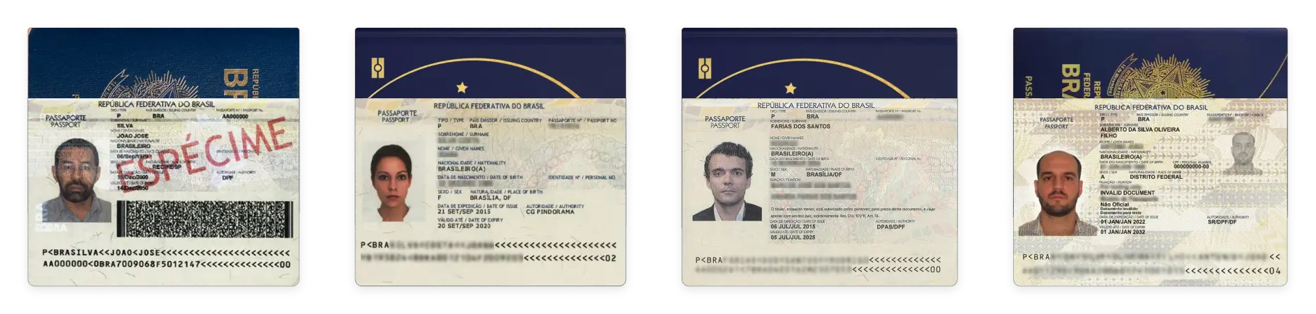 Brazilian passports issued in 2006, 2014, 2015, and 2023
