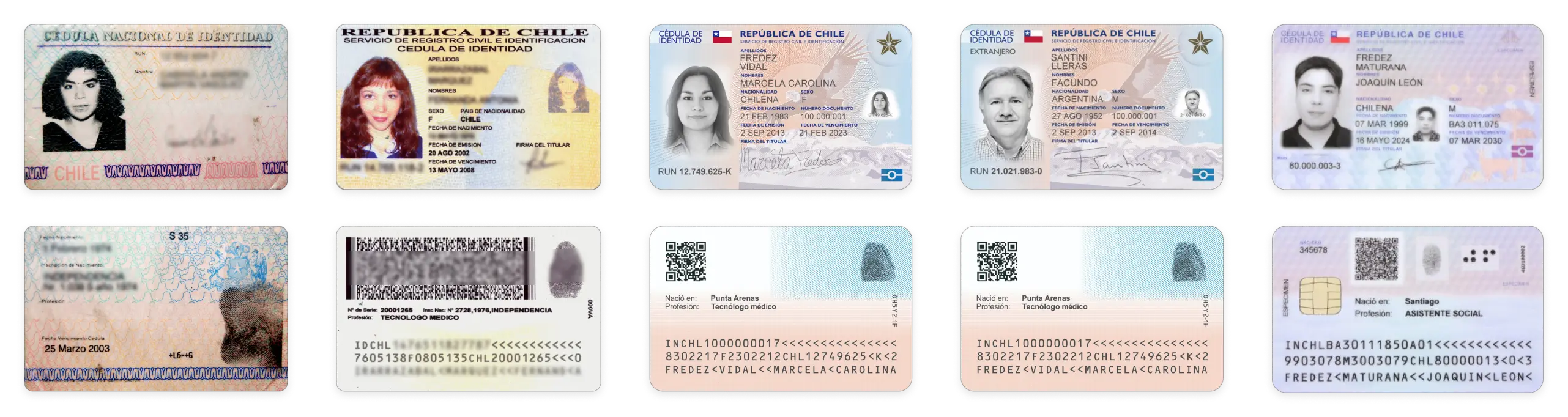 Chilean ID cards issued before in 1983, 2002, 2013 for nationals and foreigners and 2024