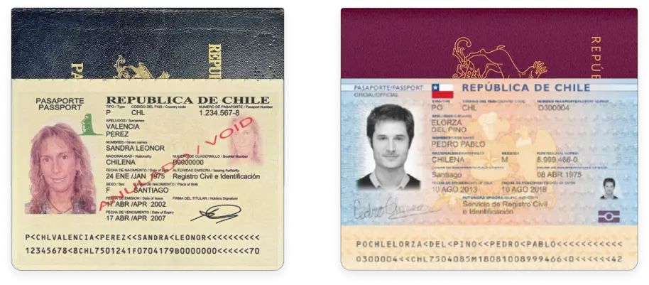 Chilean passports issued in 2002 and 2013
