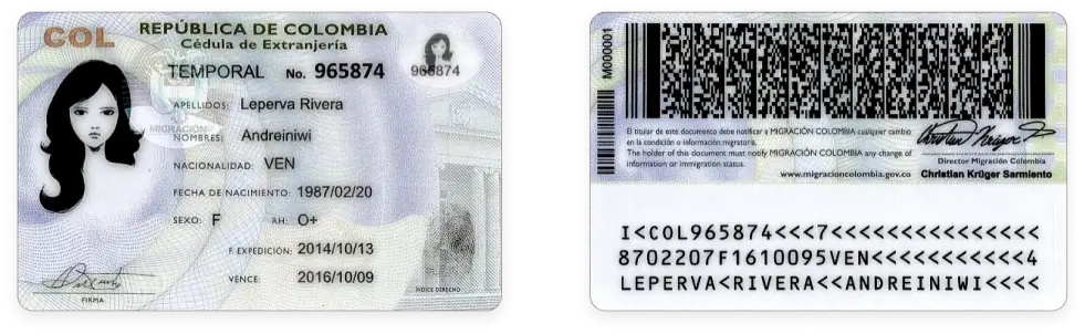 Colombian temporary residence permit for foreign.