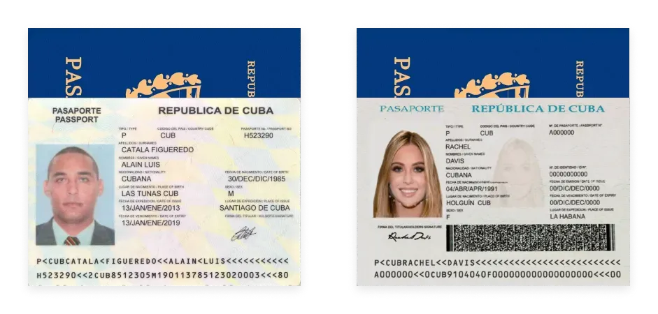 Cuban passports issued in 2013 and 2019