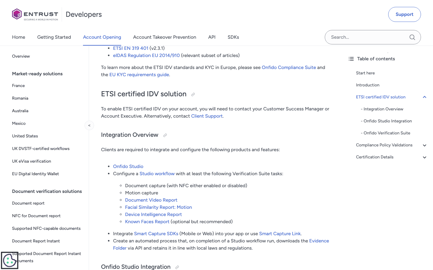 Entrust developer documentation, ETSI certified IDV guide with the instruction to contact the Customer Success Manager or Account Executive