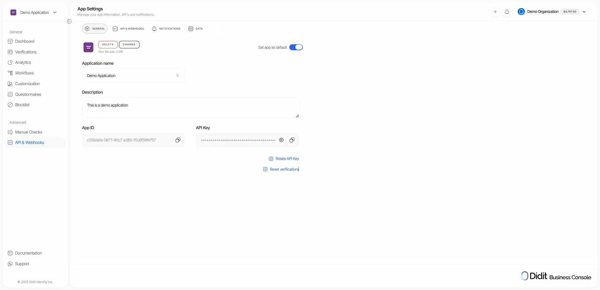 Didit's API Key is located in Business Console.