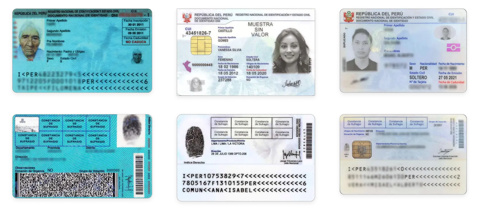 Peruvian ID cards issued in 1997, 2000 and 2020