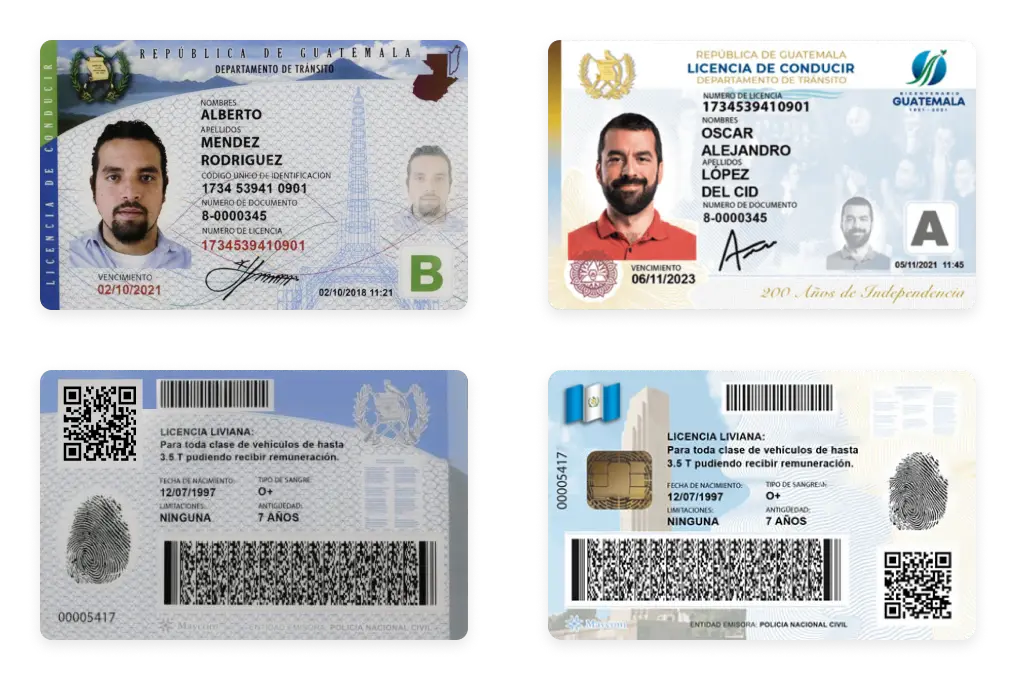 Guatemalan driving licences issued in 2018 and in 2021