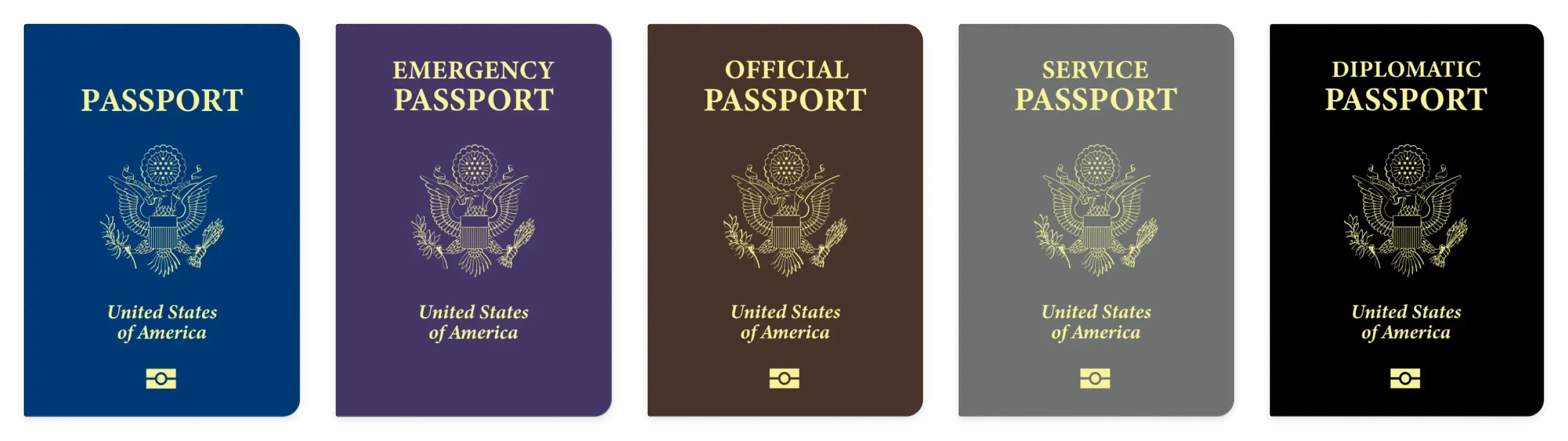 Five types of American passports: Ordinary, Emergency, Official, Service and Diplomatic Passport