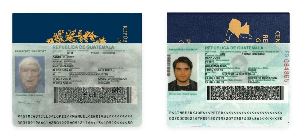 Guatemalan passports issued in 2011 and 2015