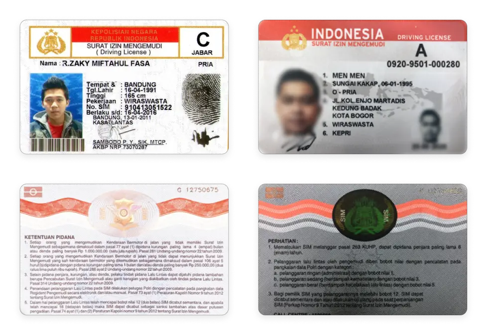 Indonesian Driving License issued in 2011 and 2019
