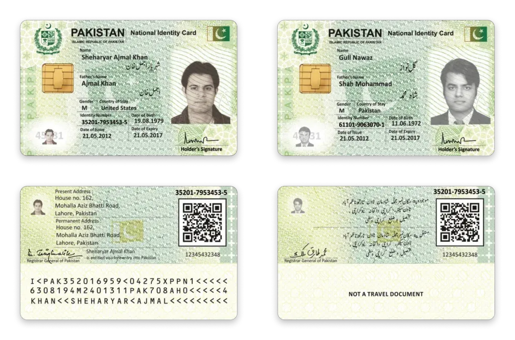 Pakistani ID cards for nationals living abroad and nationals living in the country 