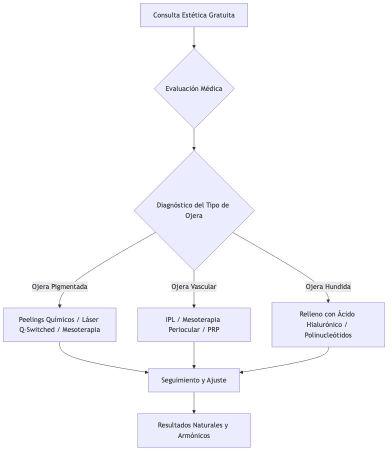 Decision flow for under-eye circles treatment at Santé Clínica Estética