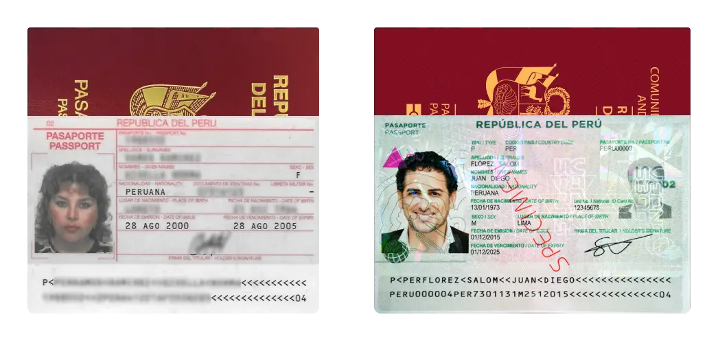 Peruvian passports issued before 2016 and in 2016