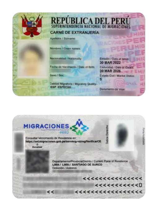 Peruvian temporary residence permit for foreigns