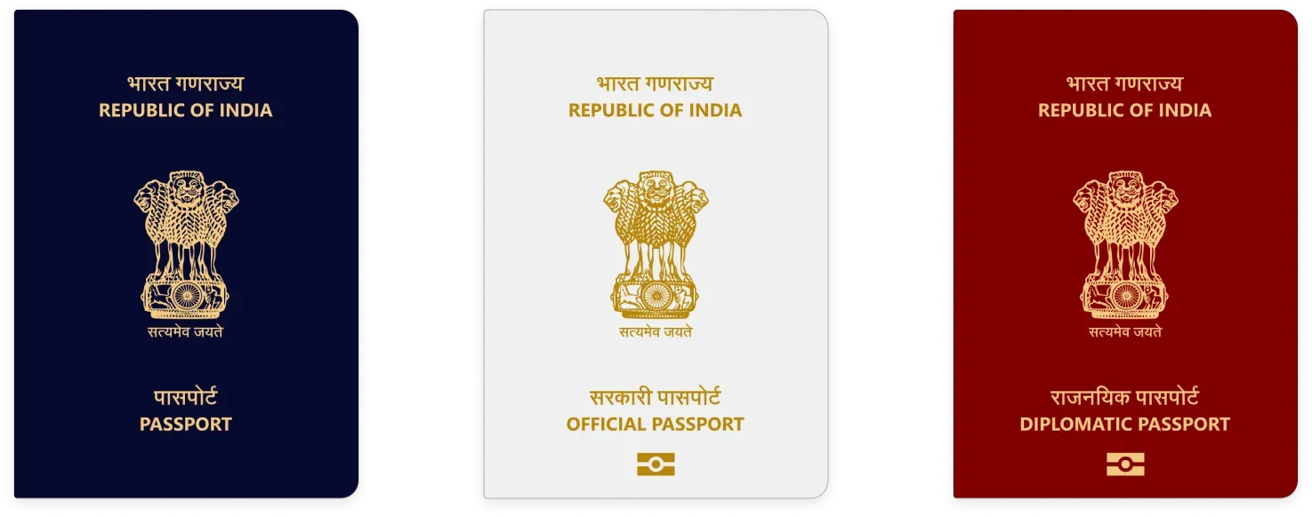 Three types of Indian passports: Ordinary Passport, Official Passport and Diplomatic Passport