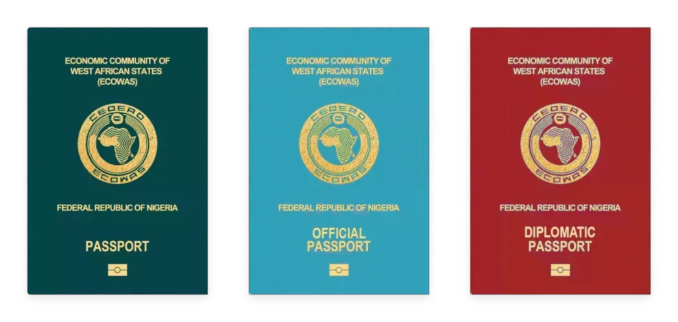 Three types of Nigerian passports: Ordinary Passport, Official Passport and Diplomatic Passport