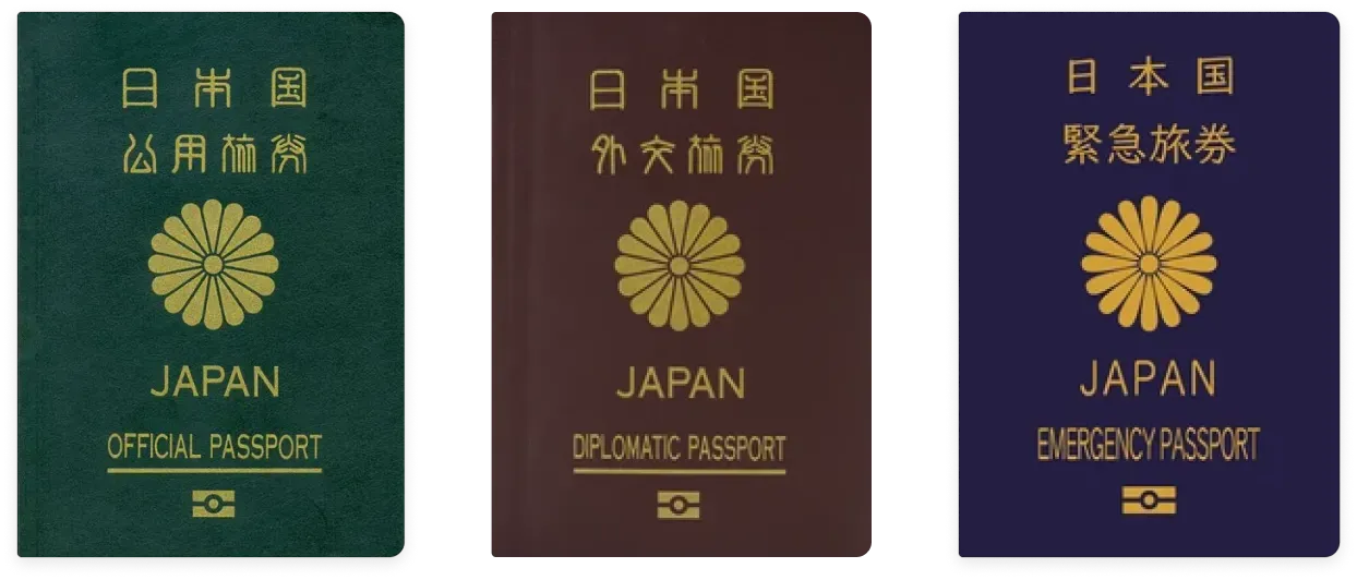 Three types of special Japanese passports: Official Passport, Diplomatic Passport and Emergency Passport