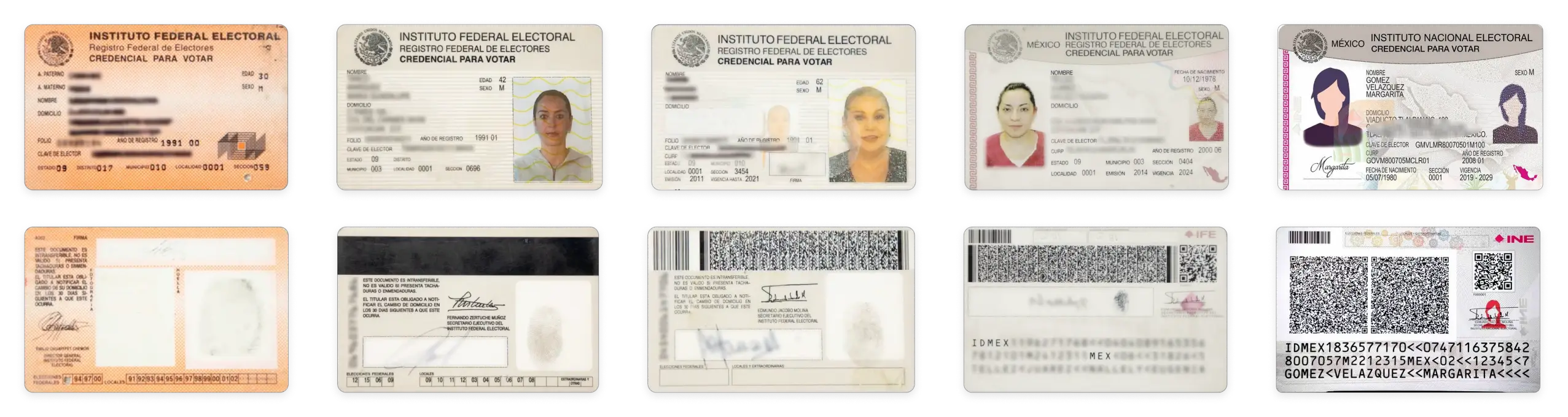 Mexican voting ID issued in 1991, 1992, 2008, 2013 and 2019